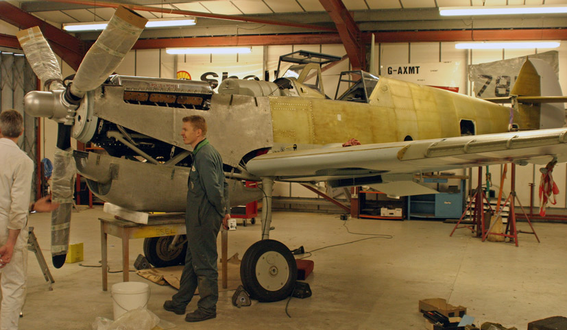 The unusual sight of a Messerschmitt being restored in a hangar on a Yorkshire airfield