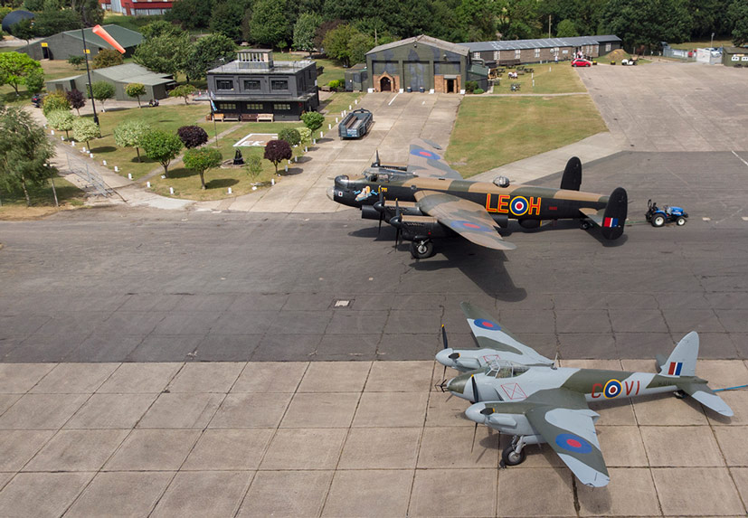 East Kirkby Avro Lancaster and De Havilland Mosquito drone footage feature on the Airfix and Corgi Aerodrome blog