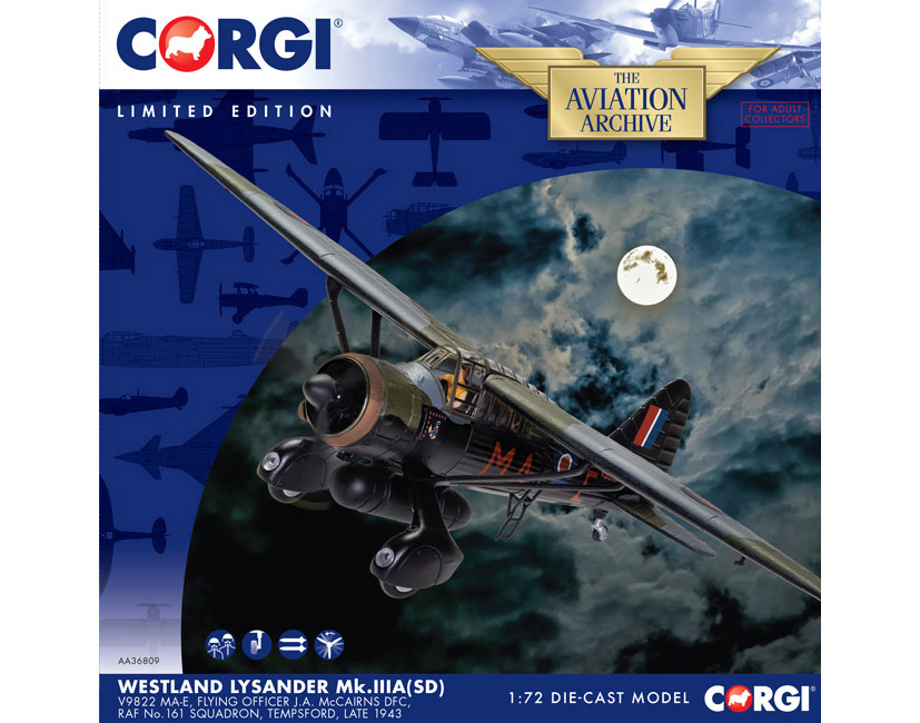 Westland Lysander Mk.IIIA Special Duties AA36807 flying by moonlight on Corgi Diecast Diaries Blog