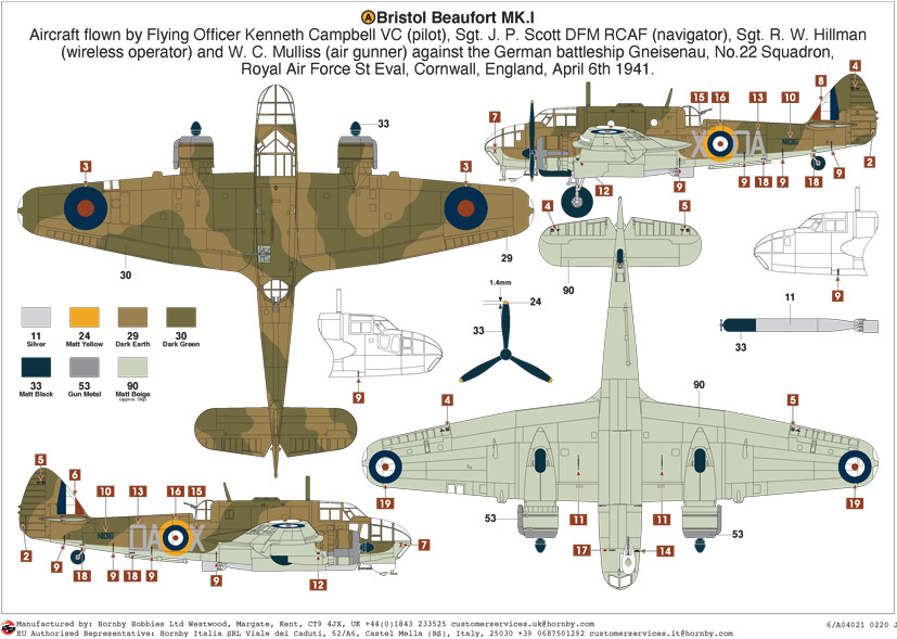 Scheme details to be included in the first release of the new Airfix Bristol Beaufort Mk.I model kit Airfix Bristol Beaufort Mk.I model kit scheme detail and box artwork review on the Airfix Workbench blog