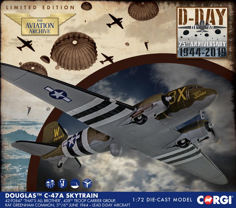 Corgi Aviation Archive D-Day 75th Anniversary Collection C-47A Skytrain That's All Brother AA38210 on Corgi die-cast diaries blog