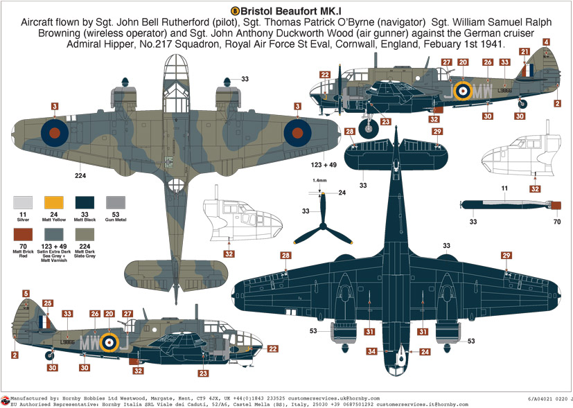 Scheme details to be included in the first release of the new Airfix Bristol Beaufort Mk.I model kit Airfix Bristol Beaufort Mk.I model kit scheme detail and box artwork review on the Airfix Workbench blog