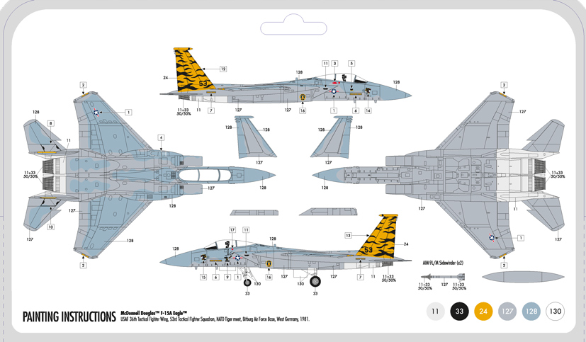 This Bitburg F-15A Eagle sported this special Tiger Tail for the 1981 NATO Tiger Meet event Airfix McDonnell Douglas F-15A Eagle Starter Set model kit on the Airfix Workbench blog