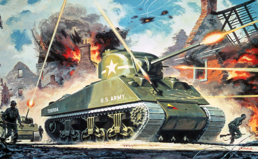 Classic Airfix Sherman Tank artwork on the Airfix Workbench blog