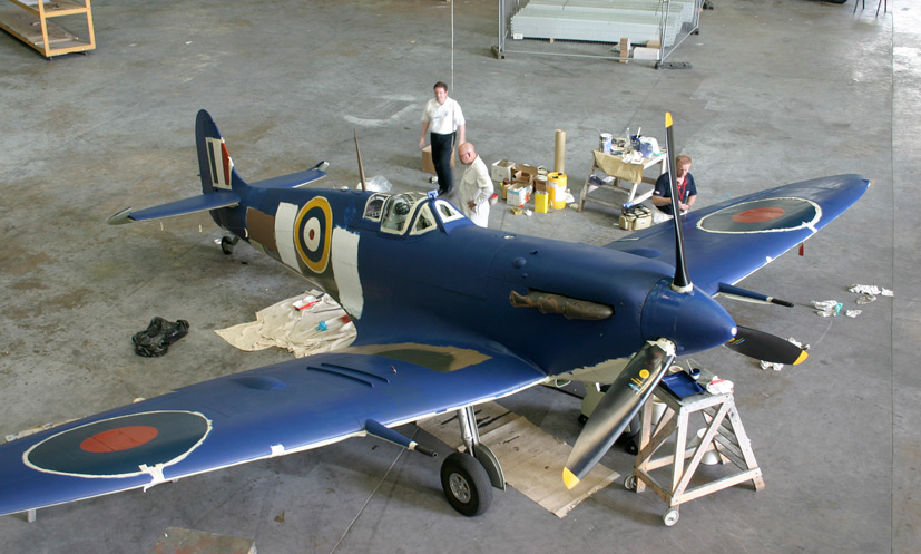 HAC Supermarine Spitfire Vb BM597 wearing a temporary blue scheme for her Malta trip Merlins over Malta 15th Anniversary review Spitfire and Hurricane on the Airfix and Corgi Aerodrome blog