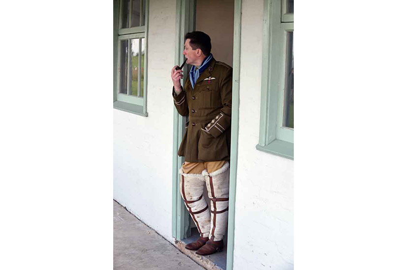 Will the German's be coming tonight? Re-enactor in the doorway of the Pilots' Ready Room