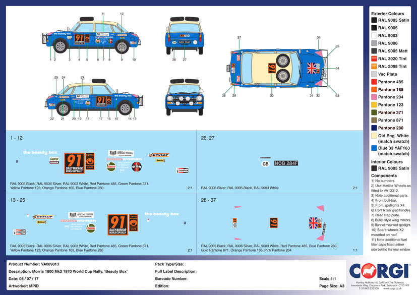 Exclusive Corgi Vanguards VA08913 Morris 1800 Rally car on the die-cast diaries blog