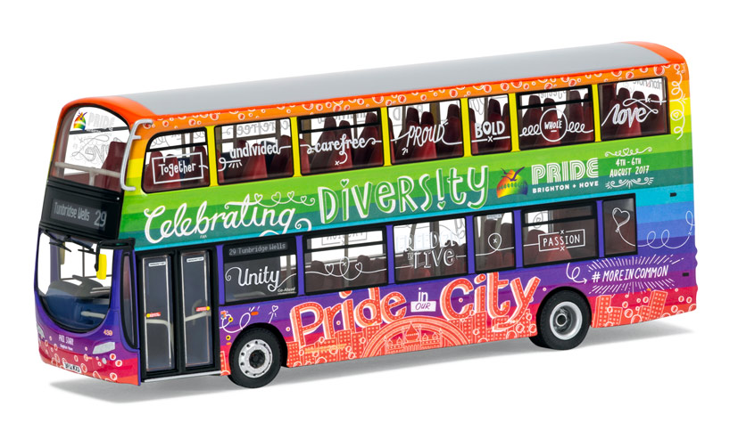 OM46515A Wright Eclipse Gemini 2 Brighton Pride Bus on Corgi Diecast Diaries Blog